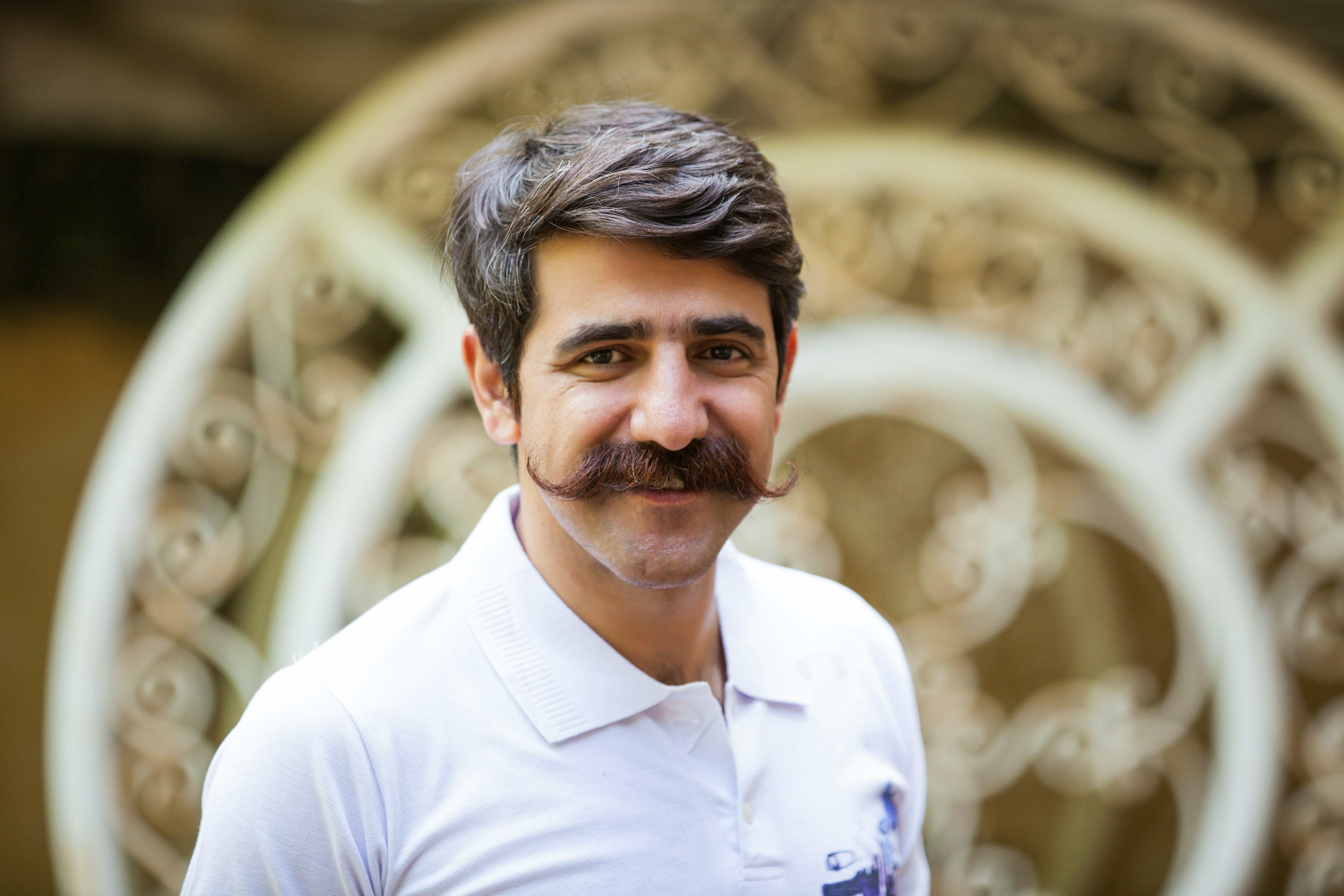 Picture of Face, Head, Person, Happy, Smile, Adult, Male, Man, Mustache, Shirt