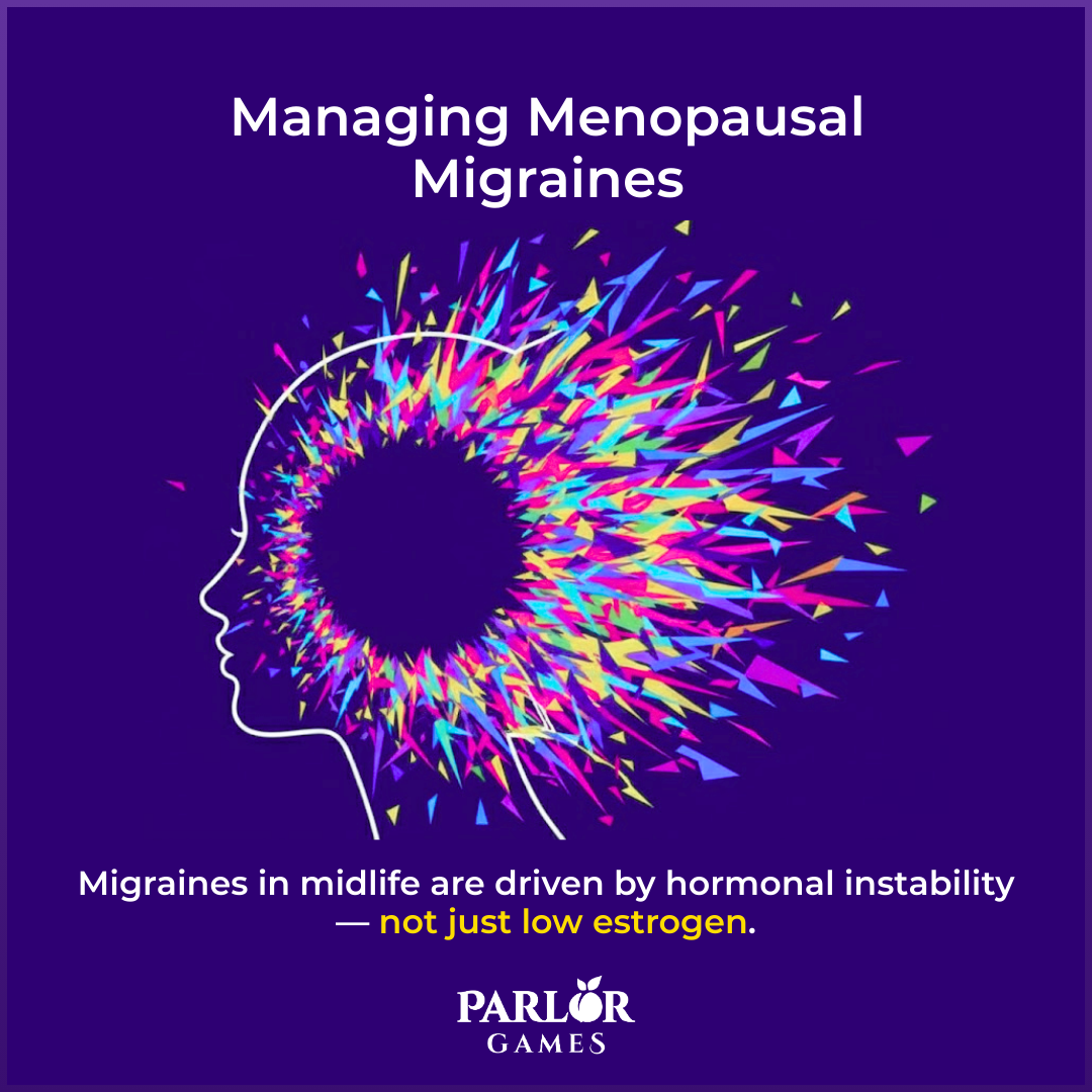 Picture of Advertisement, Poster, Purple, Art, Graphics with text Managing Menopausal Migraines Migr...